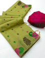 Dulcet Green Pure Munga Cotton Silk Saree With Ravishing Blouse Piece