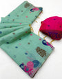 Ebullience Turquoise Pure Munga Cotton Silk Saree With Rhapsody Blouse Piece