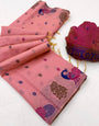 Transcendent Pink Pure Munga Cotton Silk Saree With Fragrant Blouse Piece