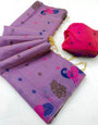 Enthralling Lavender Pure Munga Cotton Silk Saree With Trendy Blouse Piece