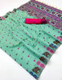Classic Sea Green Pure Munga Cotton Silk Saree With Delectable Blouse Piece