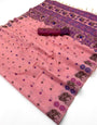 Staggering Pink Pure Munga Cotton Silk Saree With Angelic Blouse Piece