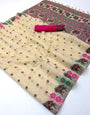 Eloquence Beige Pure Munga Cotton Silk Saree With Opulent Blouse Piece