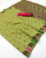Vibrant Pista Pure Munga Cotton Silk Saree With Fragrant Blouse Piece