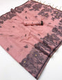 Gossamer Pink Pure Munga Cotton Silk Saree With Posh Blouse Piece