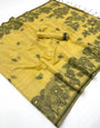 Petrichor Yellow Pure Munga Cotton Silk Saree With Verdant Blouse Piece