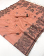 Surreptitious Peach Pure Munga Cotton Silk Saree With Elegant Blouse Piece