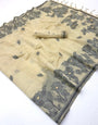 Marvellous Beige Pure Munga Cotton Silk Saree With Extraordinary Blouse Piece