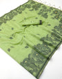 Sempiternal Pista Pure Munga Cotton Silk Saree With Blooming Blouse Piece