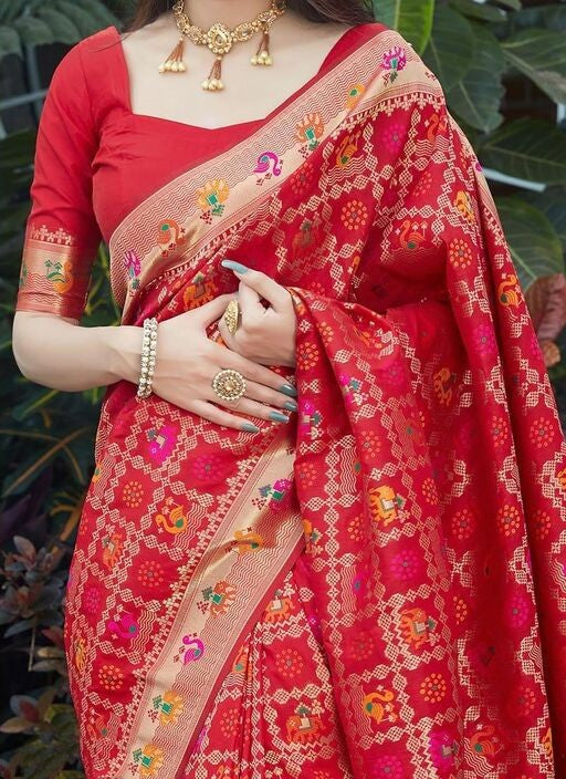 Innovative Red Soft Banarasi Silk Saree With A Blouse Piece