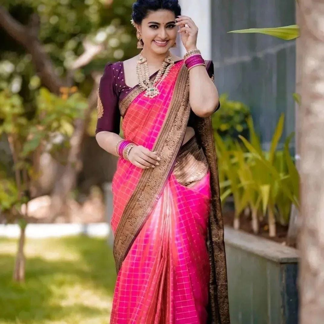 Enamoring Pink Soft Silk Saree With Chatoyant Blouse Piece