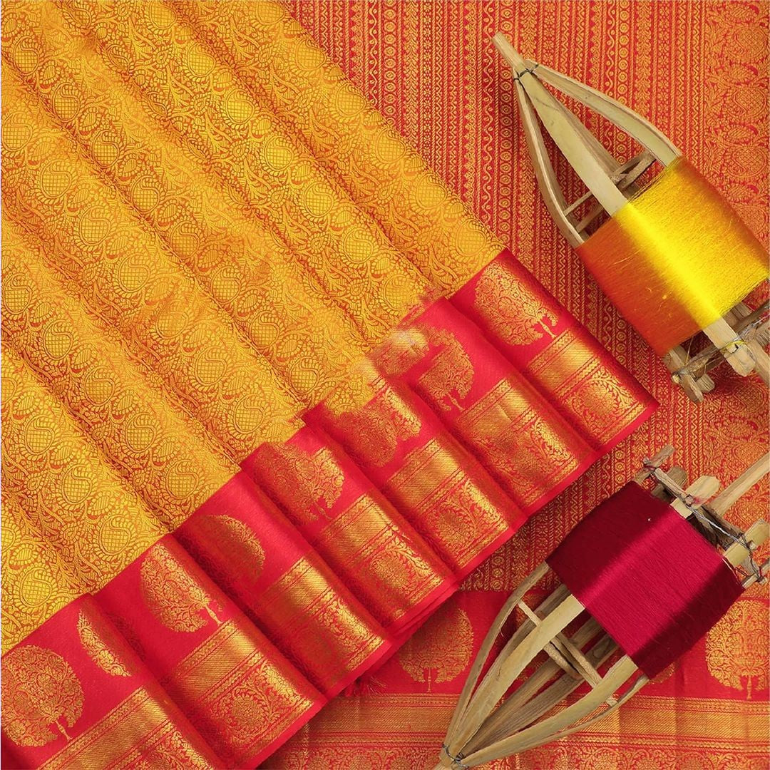 Phenomenal Yellow Soft Banarasi Silk Saree With Artistic Blouse Piece