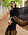 Unequalled Black Soft Silk Saree With Jazzy Blouse Piece