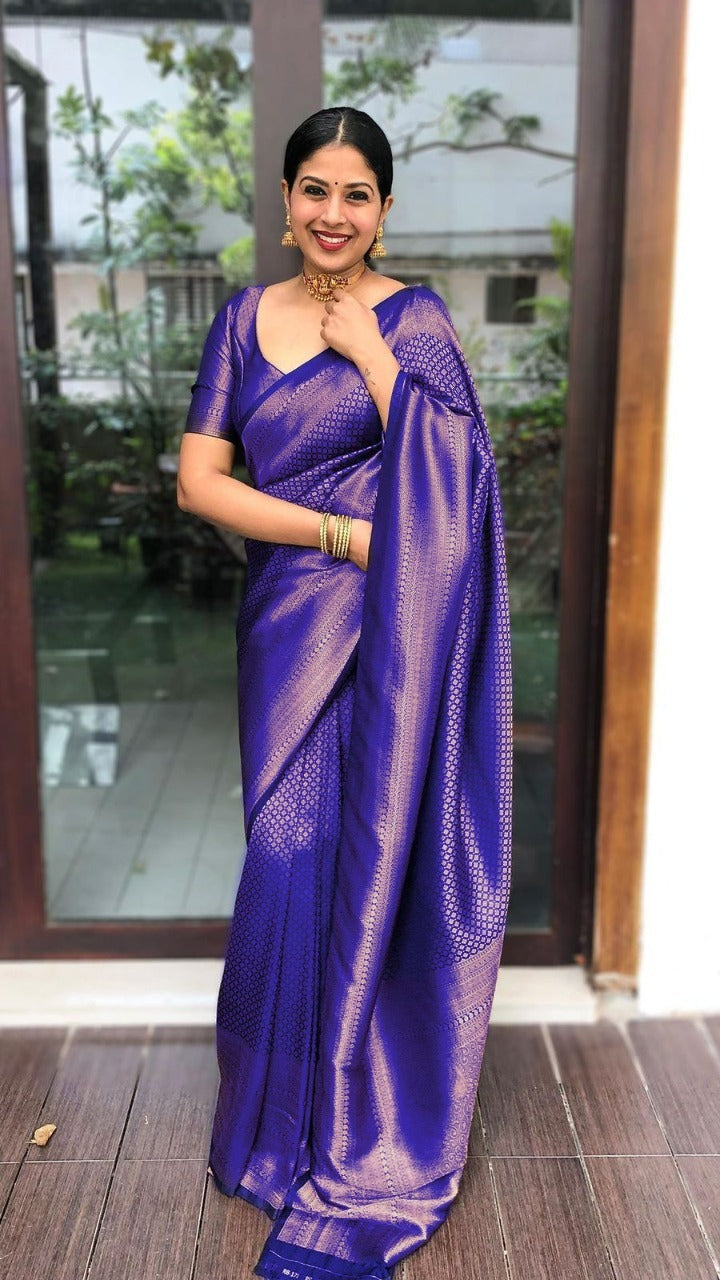 Delectable Blue Soft Silk Saree With Stunning Blouse Piece