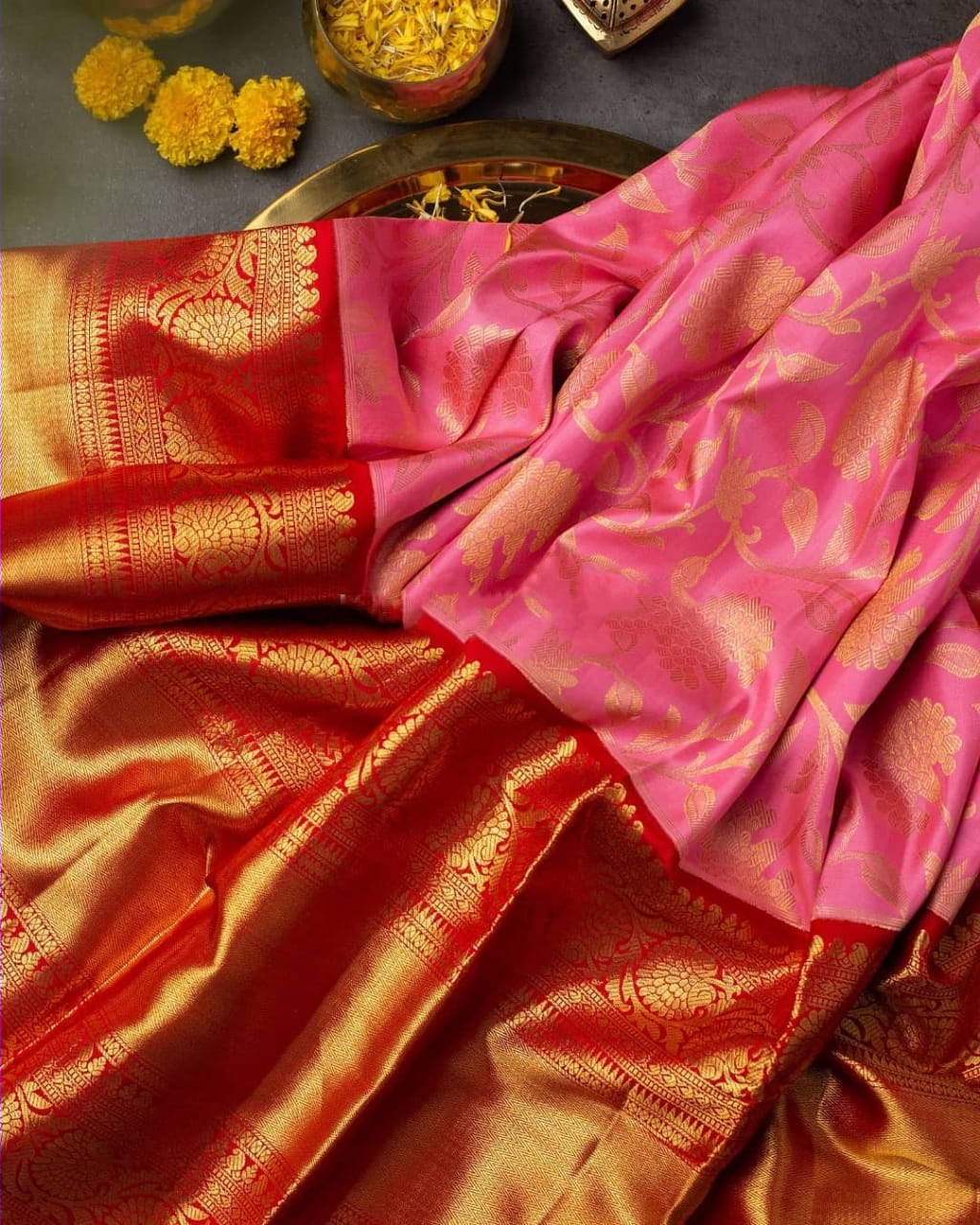 Outstanding Pink Soft Banarasi Silk Saree With Arresting Blouse Piece