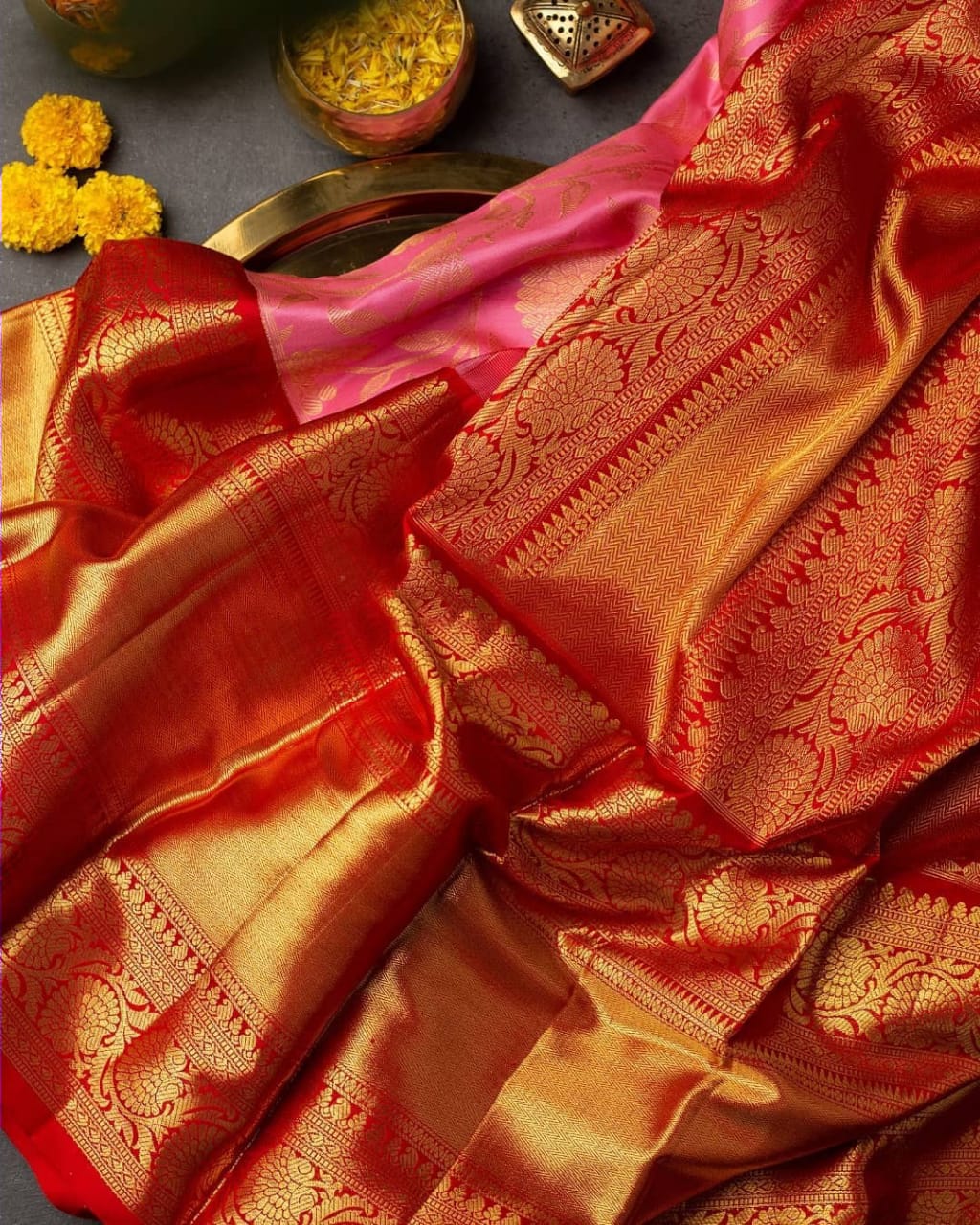 Outstanding Pink Soft Banarasi Silk Saree With Arresting Blouse Piece