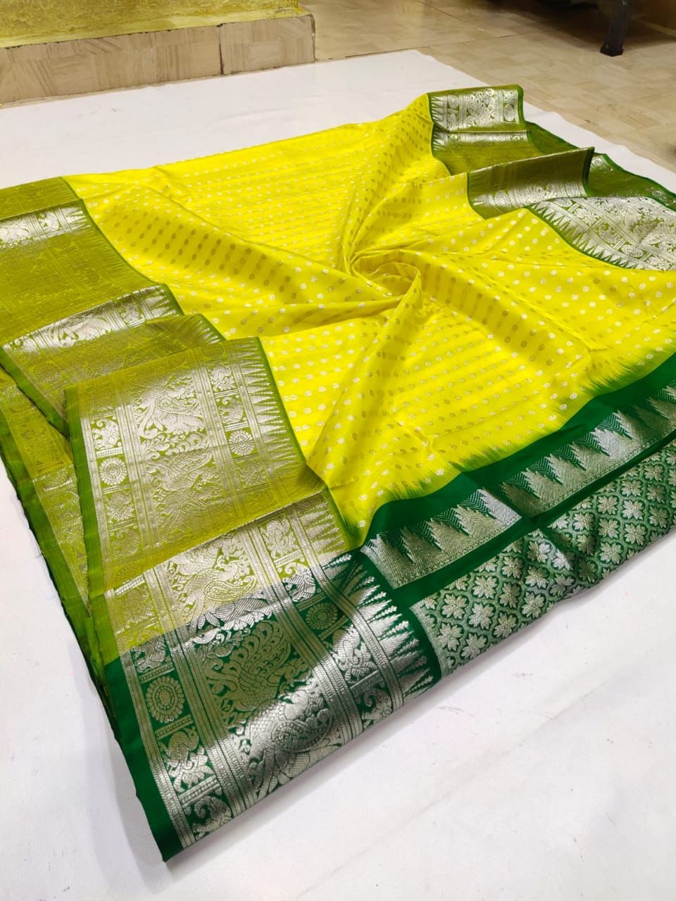 Luxuriant Lemon Soft Banarasi Silk Saree With Jubilant Blouse Piece