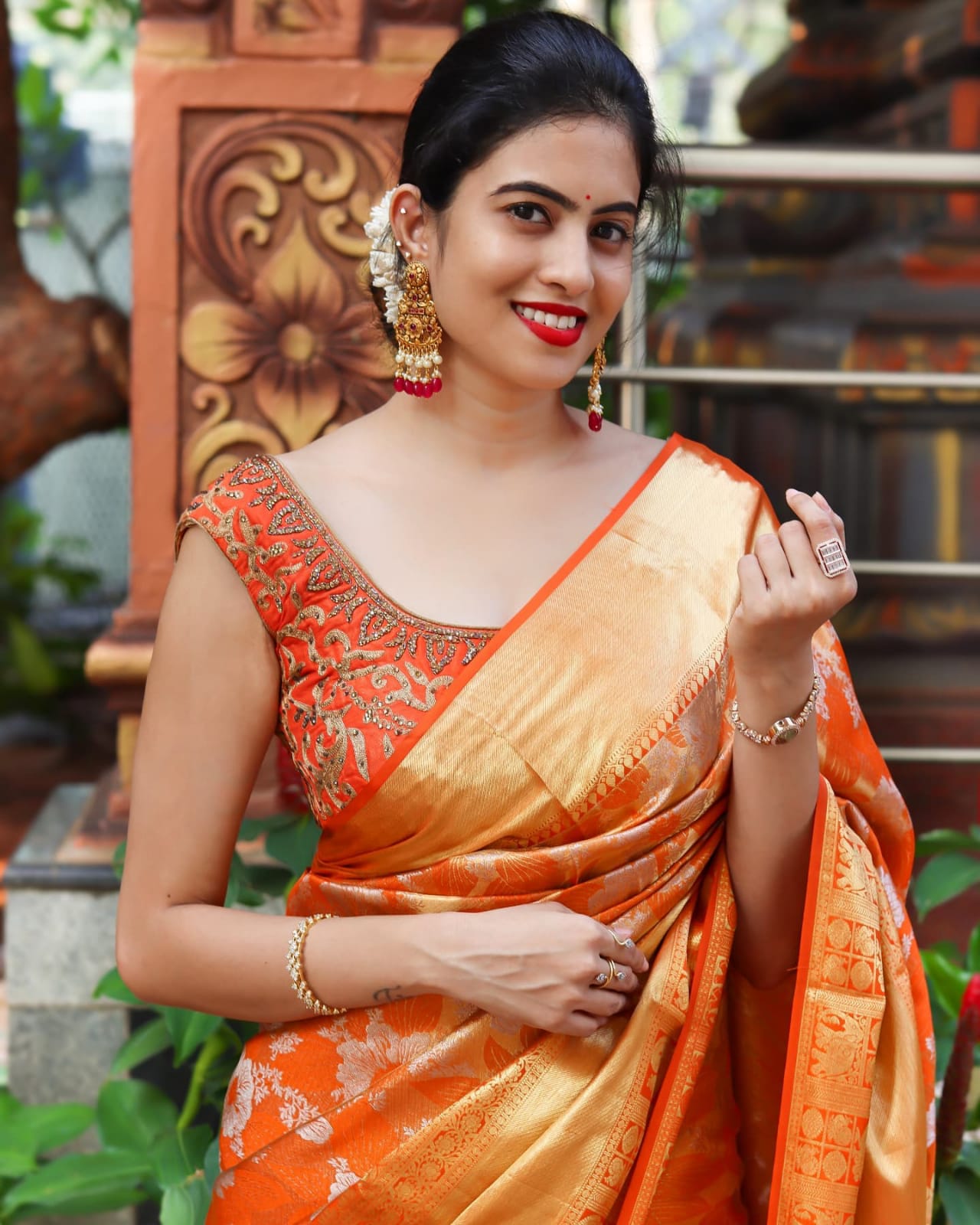 Vibrant Orange Soft Banarasi Silk Saree With Fragrant Blouse Piece