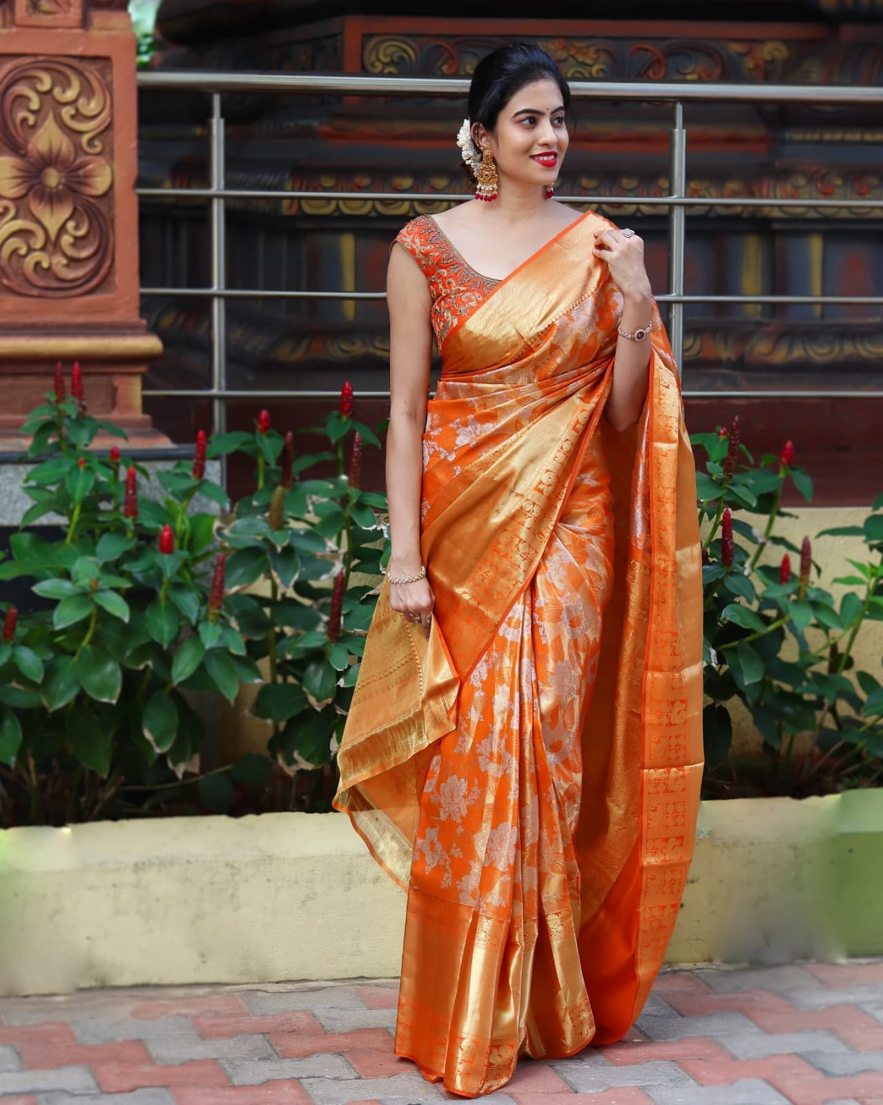 Vibrant Orange Soft Banarasi Silk Saree With Fragrant Blouse Piece