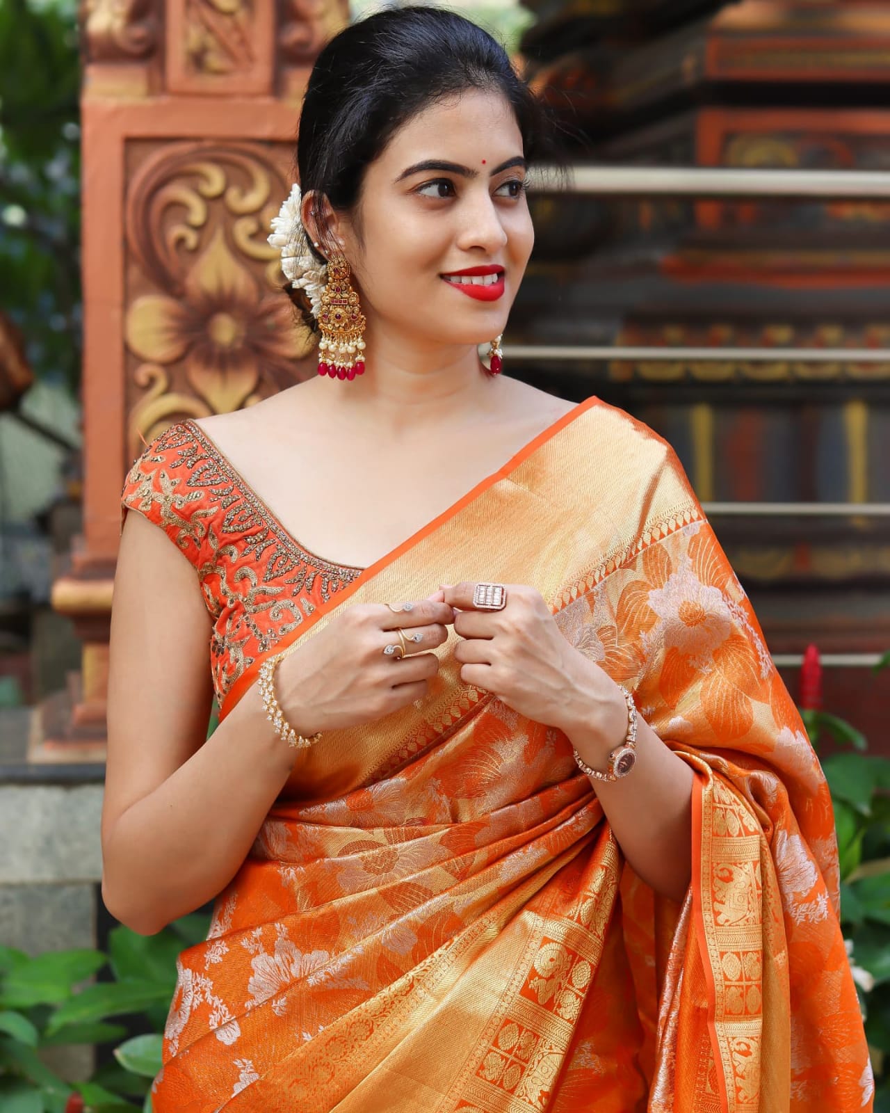 Vibrant Orange Soft Banarasi Silk Saree With Fragrant Blouse Piece