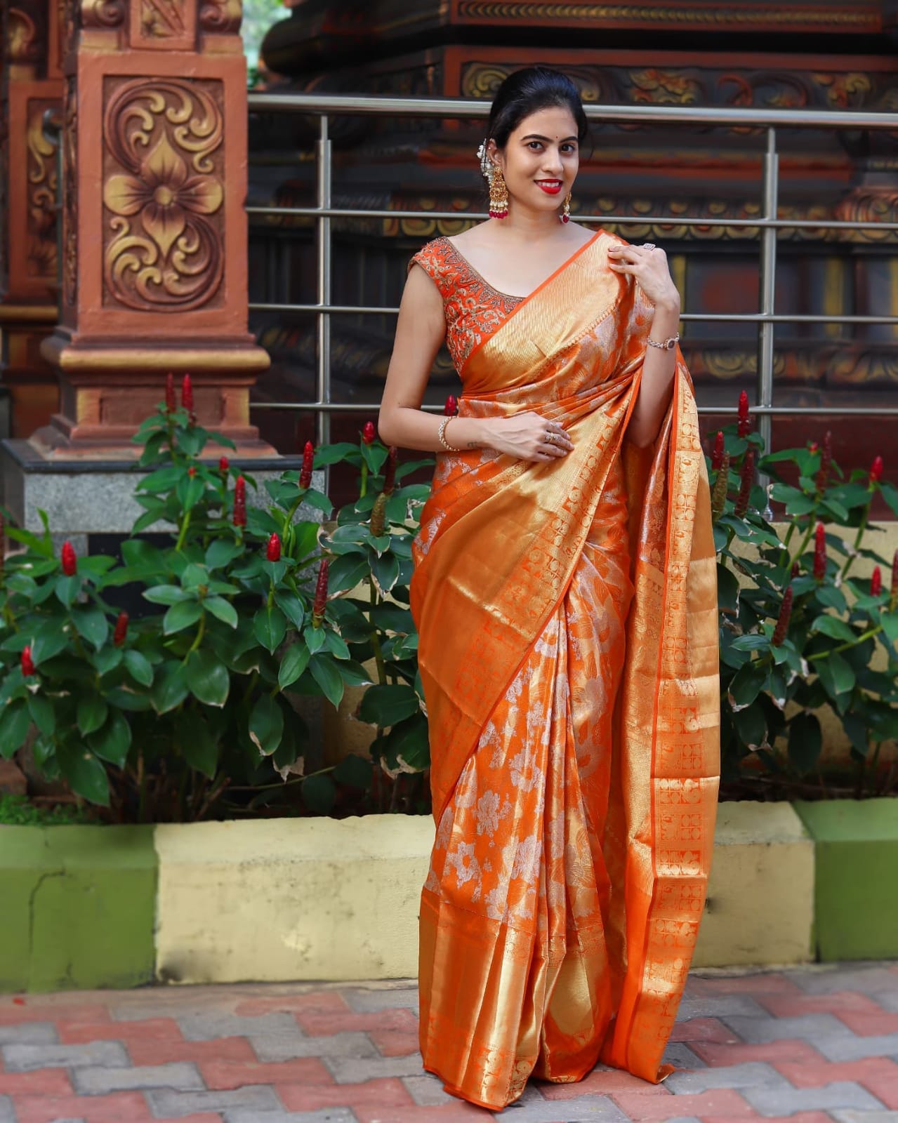 Vibrant Orange Soft Banarasi Silk Saree With Fragrant Blouse Piece