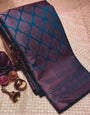 Prettiest Navy Blue Soft Silk Saree With Captivating Blouse Piece