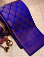 Inimitable Royal Blue Soft Silk Saree With Ailurophile Blouse Piece