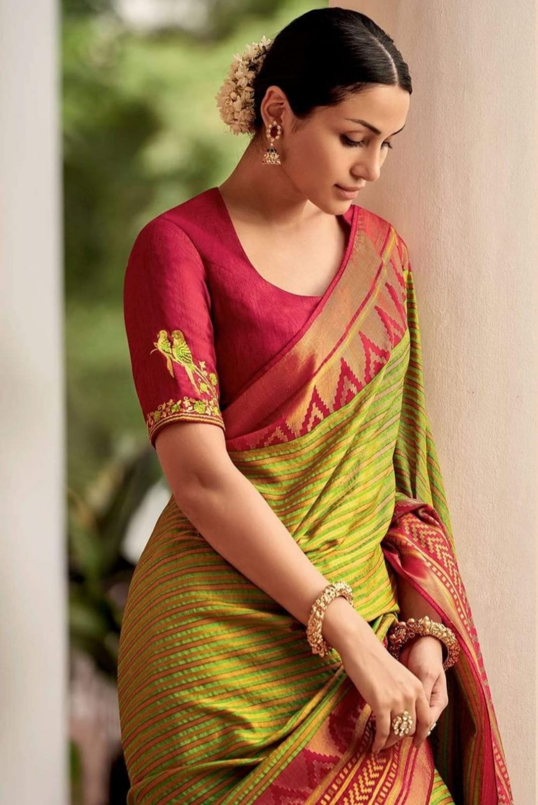 Eye-catching Mehndi Soft Silk Saree With Prettiest Blouse Piece