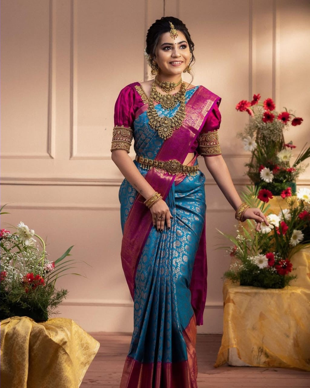 Nectarous Firozi Soft Banarasi Silk Saree With Elegant Blouse Piece