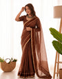 Ethereal Brown Banarasi Viscose Silk Saree With Prodigal Blouse Piece