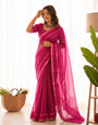 Hypnotic Dark Pink Banarasi Viscose Silk Saree With Dazzling Blouse Piece