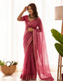 Grandiose Pink Banarasi Viscose Silk Saree With Winsome Blouse Piece