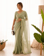 Confounding Pista Banarasi Viscose Silk Saree With Redolent Blouse Piece