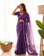 Verdant Purple Banarasi Viscose Silk Saree With Glittering Blouse Piece