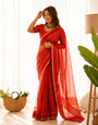 Denouement Red Banarasi Viscose Silk Saree With Smashing Blouse Piece