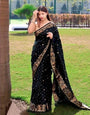 Verdant Black Soft Banarasi Silk Saree With Effervescent Blouse Piece