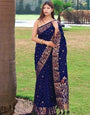 Conflate Navy Blue Soft Banarasi Silk Saree With Precious Blouse Piece