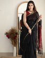 Exuberant Black Cotton Silk Saree With Evocative Blouse Piece