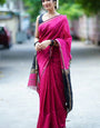 Precious Dark Pink Cotton Silk Saree With Gleaming Blouse Piece