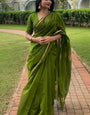 Scrumptious Green Cotton Silk Saree With Proficient Blouse Piece