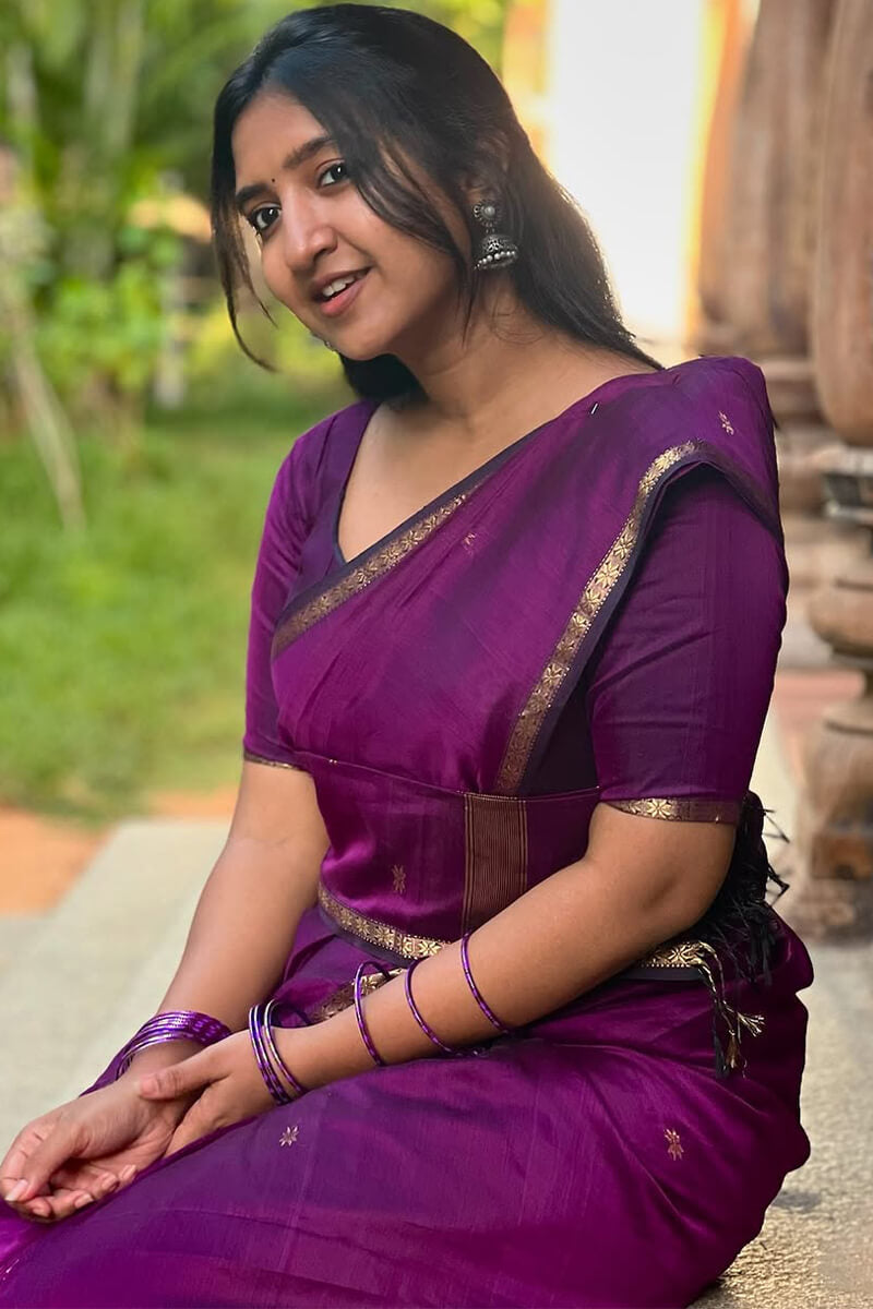 Piquant Purple Cotton Silk Saree With Seraphic Blouse Piece