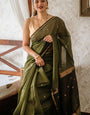 Gratifying Green Cotton Silk Saree With Improbable Blouse Piece