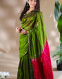 Whimsical Green Cotton Silk Saree With Improbable Blouse Piece