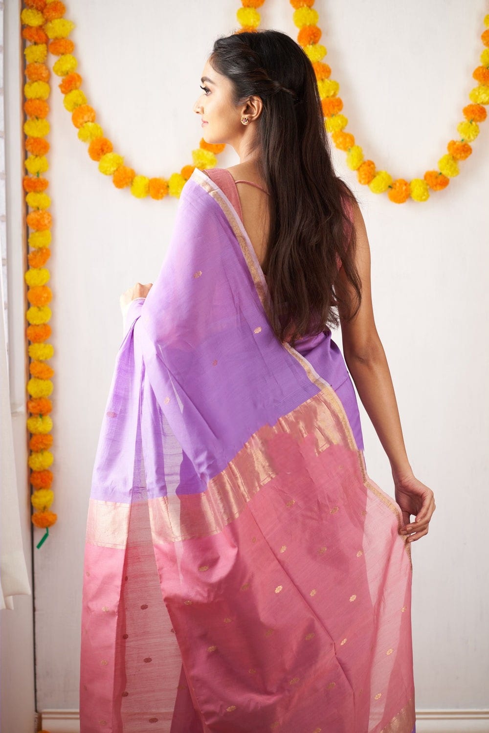 Intricate Lavender Cotton Silk Saree With Incredible Blouse Piece