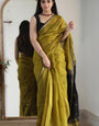 Gratifying Mehndi Cotton Silk Saree With Pretty Blouse Piece