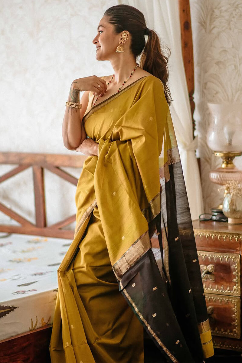 Refreshing Mustard Cotton Silk Saree With Amazing Blouse Piece