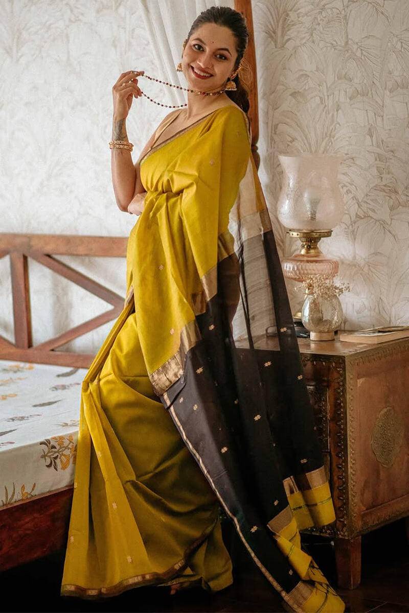 Refreshing Mustard Cotton Silk Saree With Amazing Blouse Piece