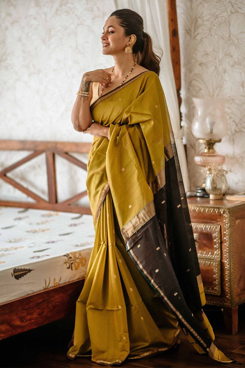 Refreshing Mustard Cotton Silk Saree With Amazing Blouse Piece