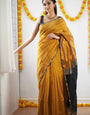 Precious Mustard Cotton Silk Saree With Gossamer Blouse Piece