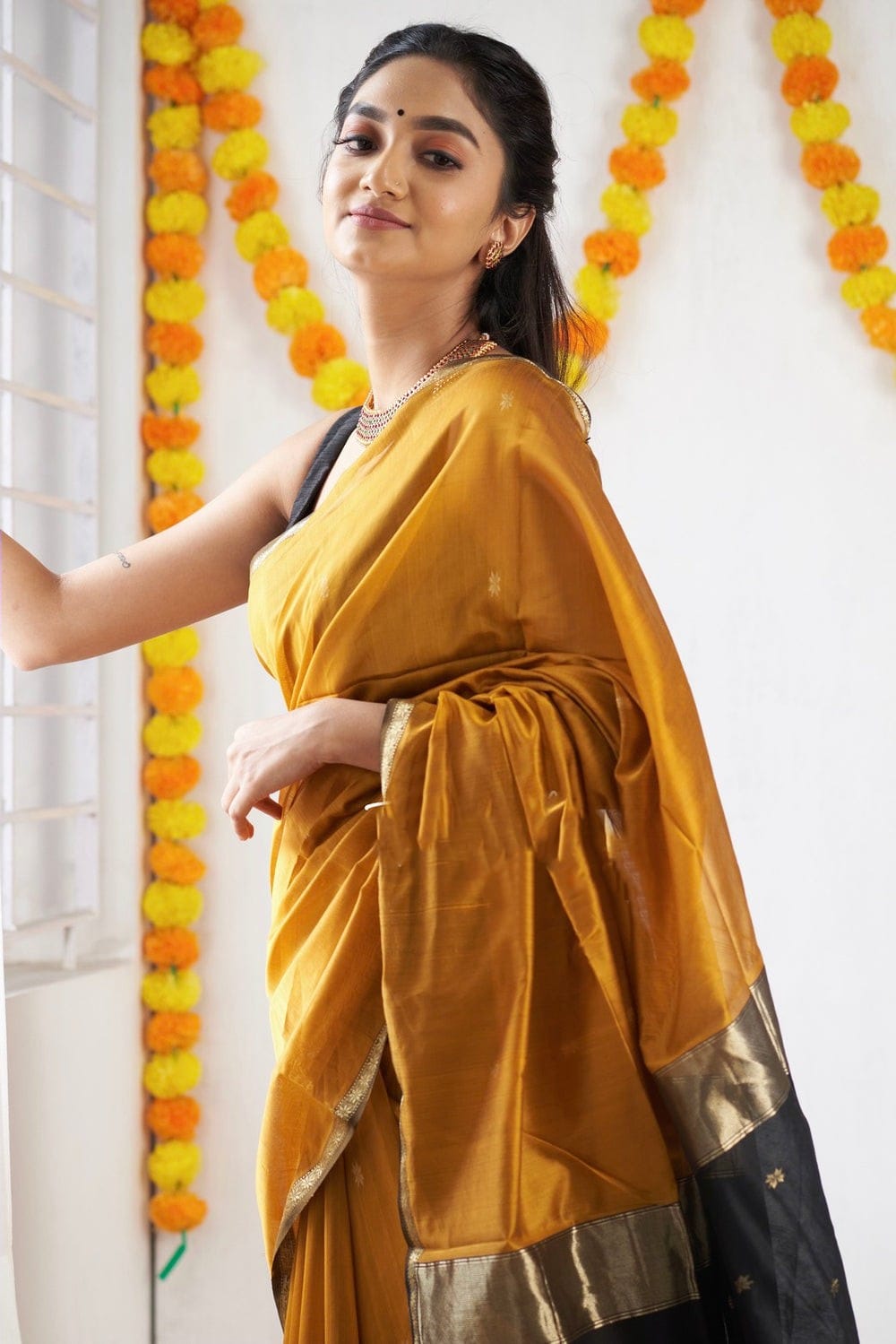 Fantabulous Mustard Cotton Silk Saree With Captivating Blouse Piece